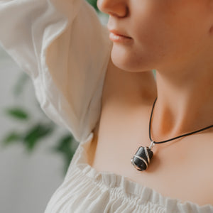 Black Tourmaline Wire Wrapped Pendant: Shielded Style