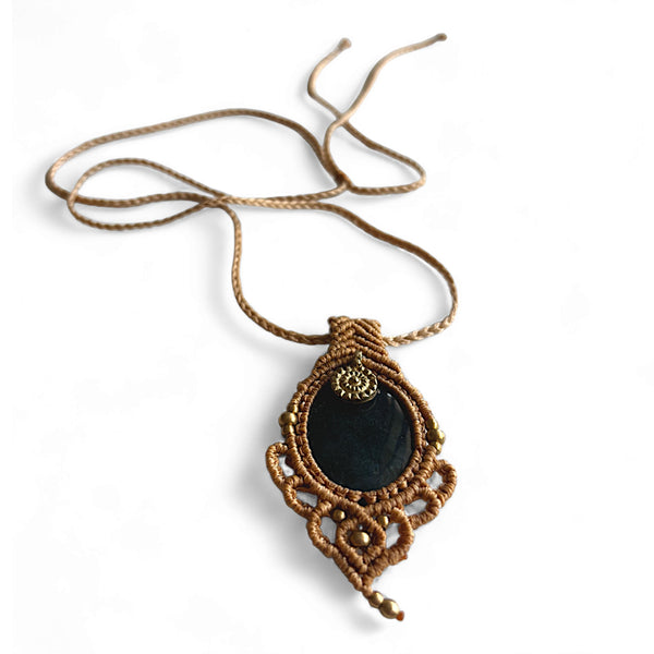 Black Onyx Handmade Macrame Pendant Necklace for Women