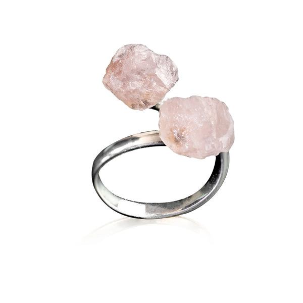 Rose Quartz Silver-Plated Adjustable Ring - Ayana Crystals