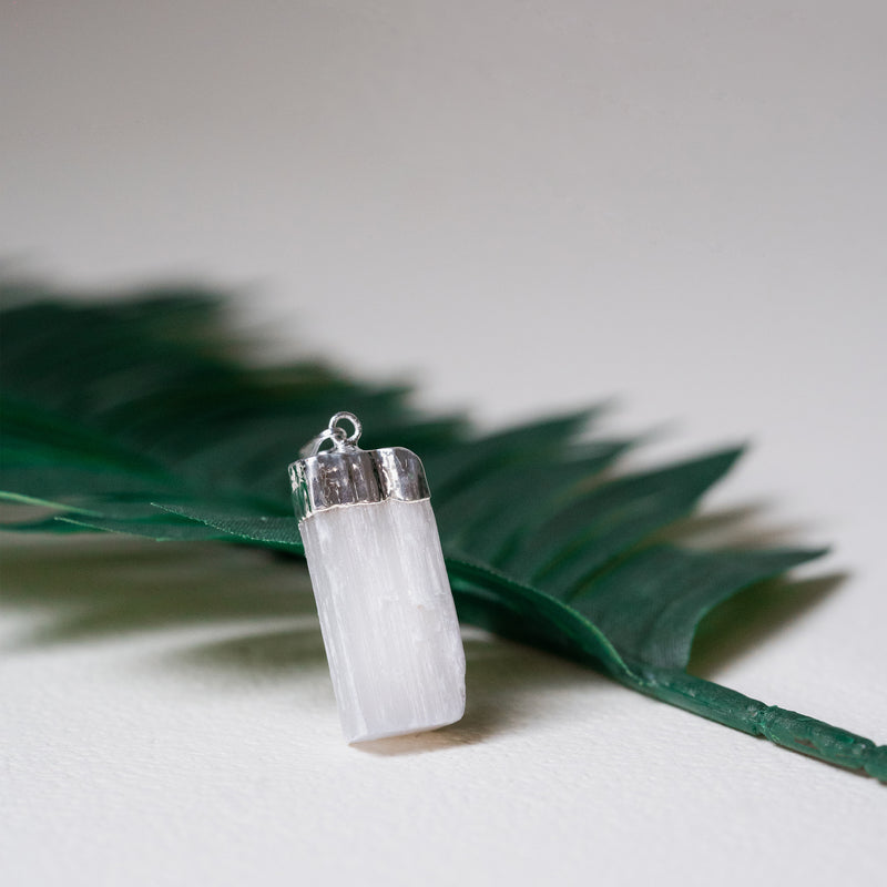 Raw Selenite Pendant for Women - Silver Plated - Ayana Crystals