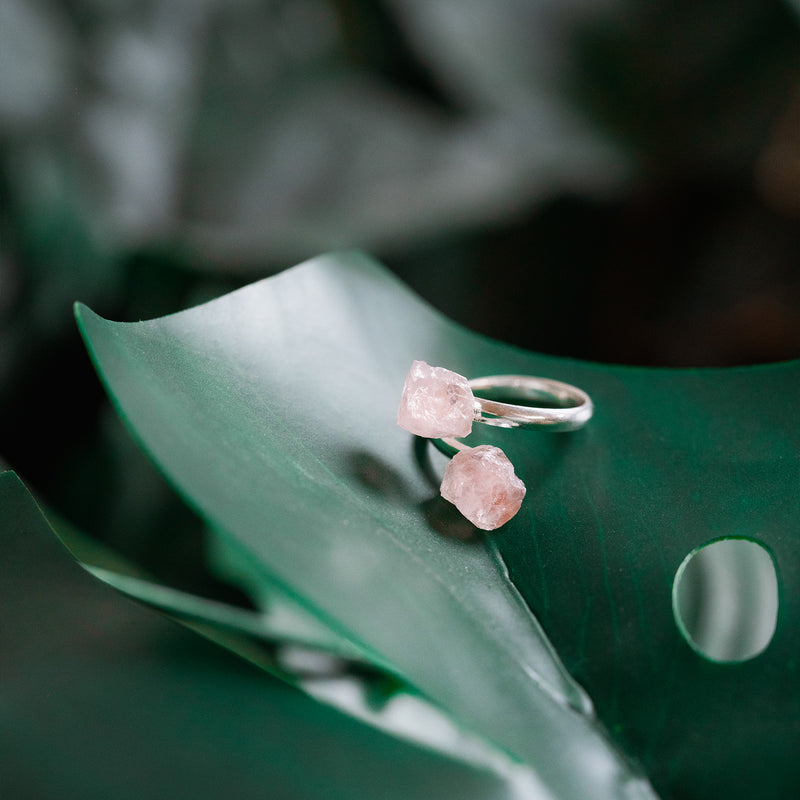 Rose Quartz Silver-Plated Adjustable Ring - Ayana Crystals