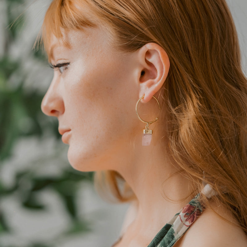 Rose Quartz Brass Earrings - Ayana Crystals