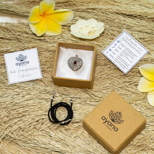 Cinta Love Manifestation Locket – Garnet Heart Necklace for Love