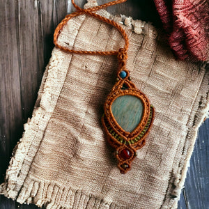 Amazonite Handmade Macrame Necklace for Women