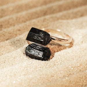 Black Tourmaline Raw Gemstone Ring